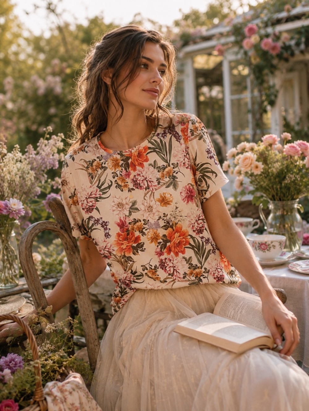 Ted Baker Women’s Floral Stretchy Short Sleeve T-Shirt L Romantic Feminine Fairy